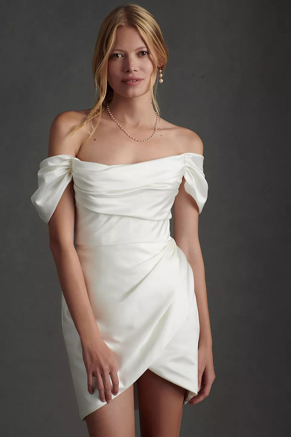 Watters Marlina Off-the Shoulder Convertible Mini Wedding Dress