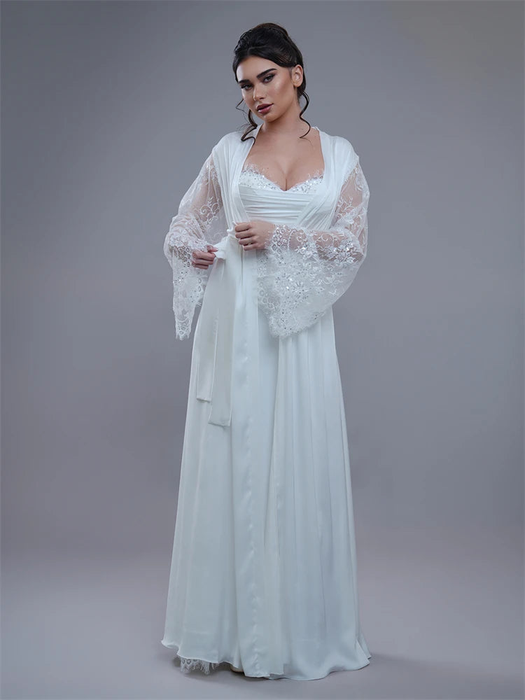 Elegante veste da sposa in pizzo a due pezzi per le maniche di bagliori sexy di nozze abiti da doccia da sposa morbidi da pila da piomé