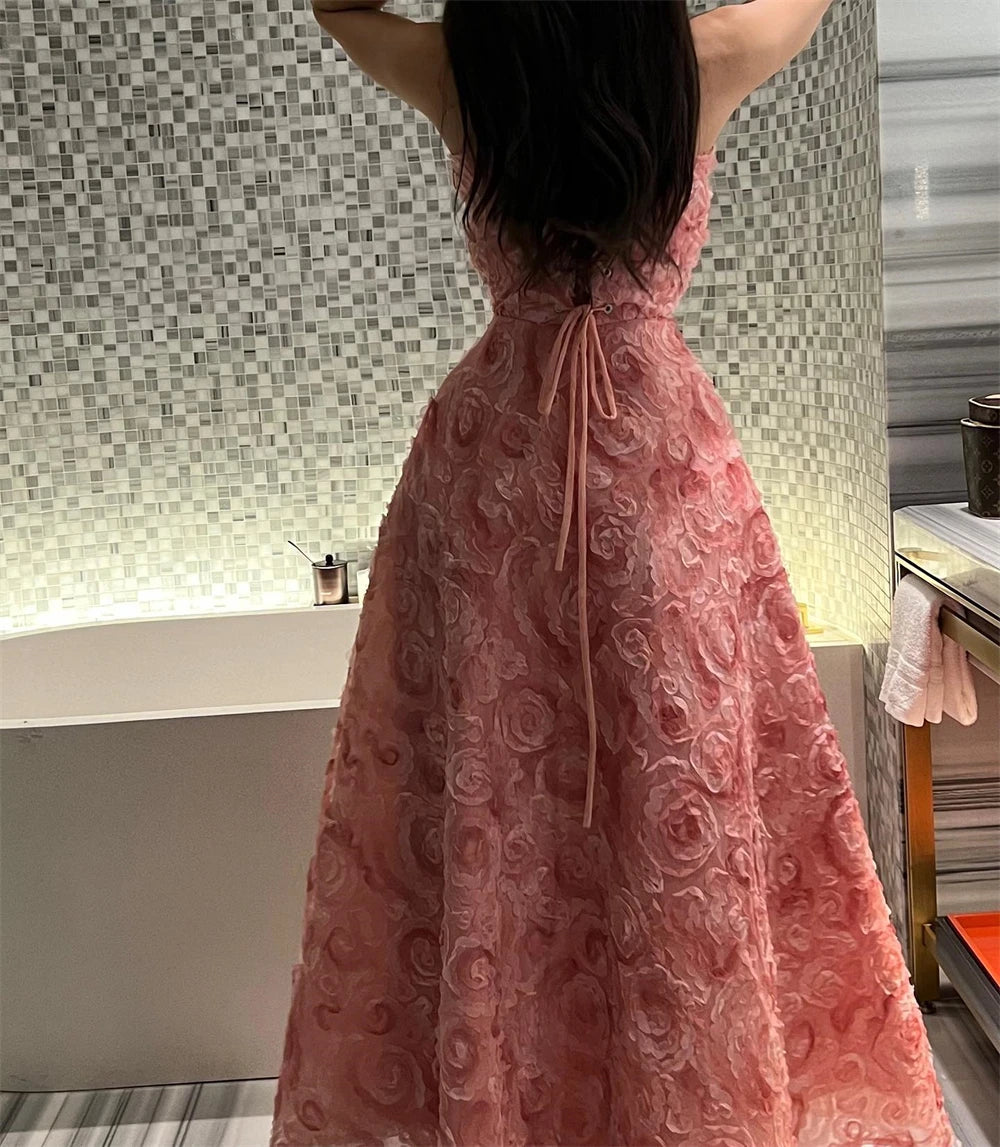 Prom  Dress Strapless Women 2023 New 3D Roseleaf Fashion Evening Gowns Formal Occasion Dresses فستان سهرة نسائي سعودية