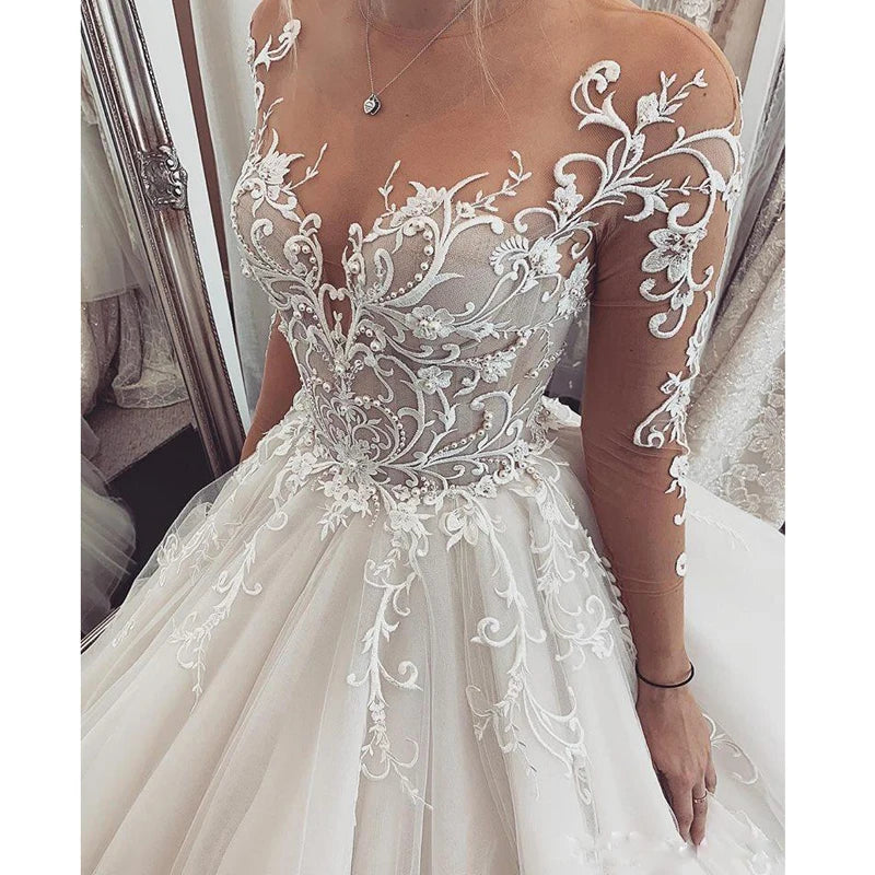 Robe de mariée en dentelle charmante 2024 robe de mariee sheer manches longues robes de mariée sur mesure