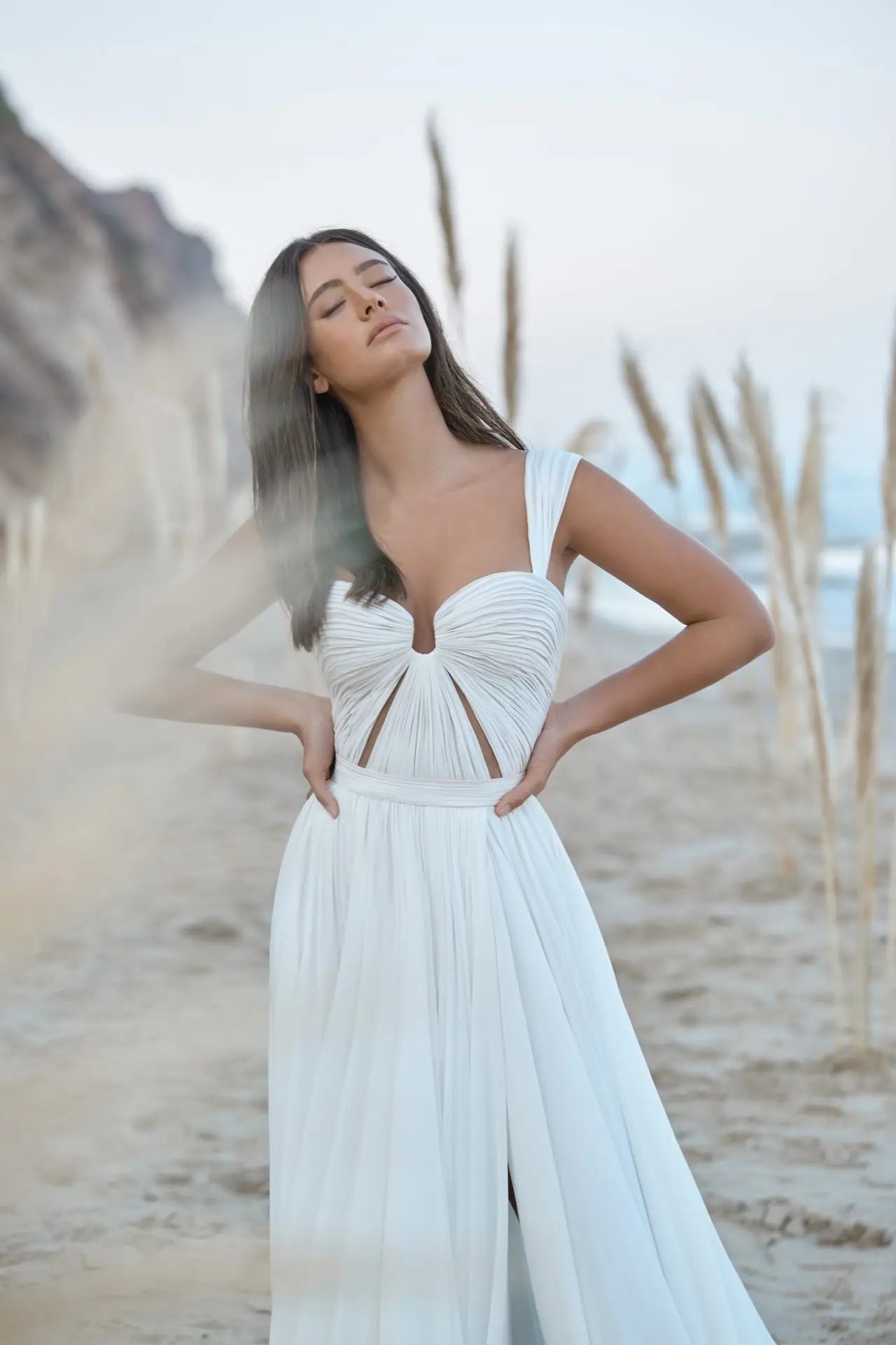 Boho Sweetheart Wedding Dress Pleats Beach High Side Slit Long Chiffon Bridal Gown Spaghetti Straps Princess Vestidos De Novia