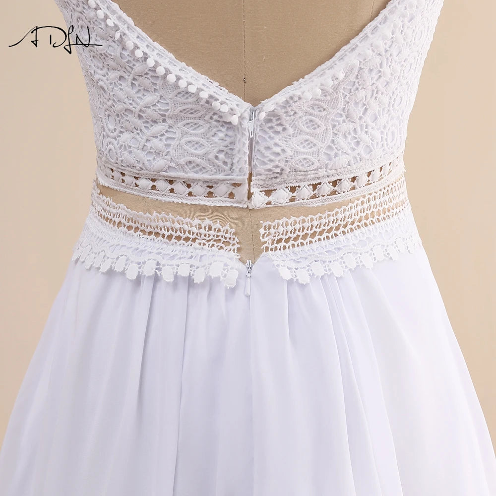 Charming Two Pieces Boho Wedding Dresses Spaghetti Straps White/Ivory Chiffon Beach Bridal Gown 2022 Robe de Mariee