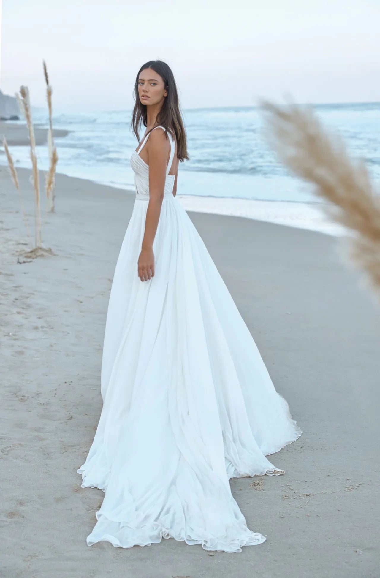 Boho Sweetheart Wedding Dress Pleats Beach High Side Slit Long Chiffon Bridal Gown Spaghetti Straps Princess Vestidos De Novia