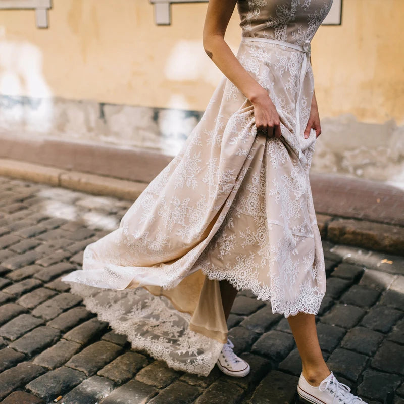 2024 Vintage de champán Vestido de novia bohemio una manga de línea Sexy Vestidos de novia sin espalda sin espalda de novia