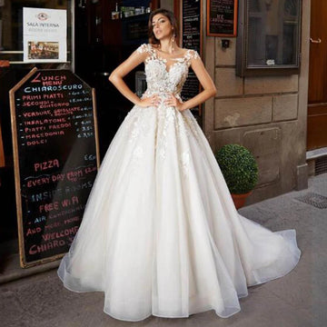 SoDigne Tulle A Line Wedding Dresses Short Sleeves Lace Appliqued Princess Ruffles Wedding Gown 2024 African Bridal Dress