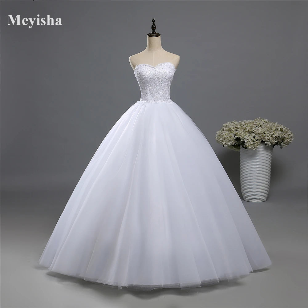 ZJ9022 Simple Wedding Dress Beads and Sequins Sweetheart  A-Line Backless Bride Gown Princess Big Skirt