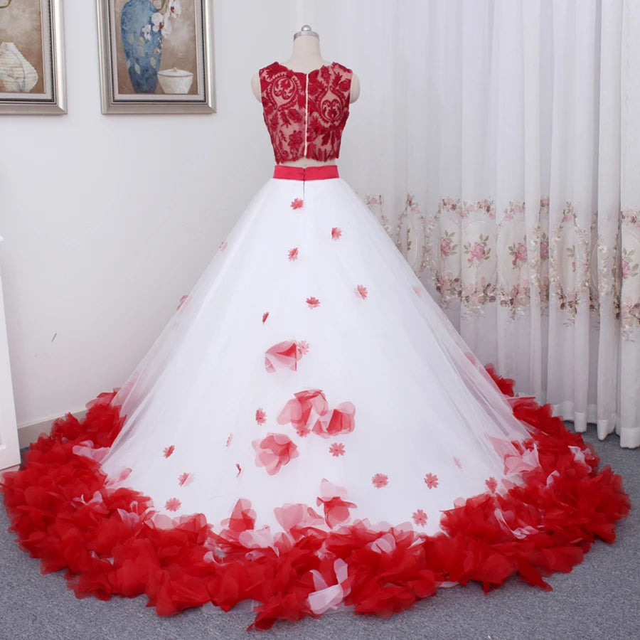 Vestidos de casamento de casamento de tanque de renda vermelha de flor branca boêmia