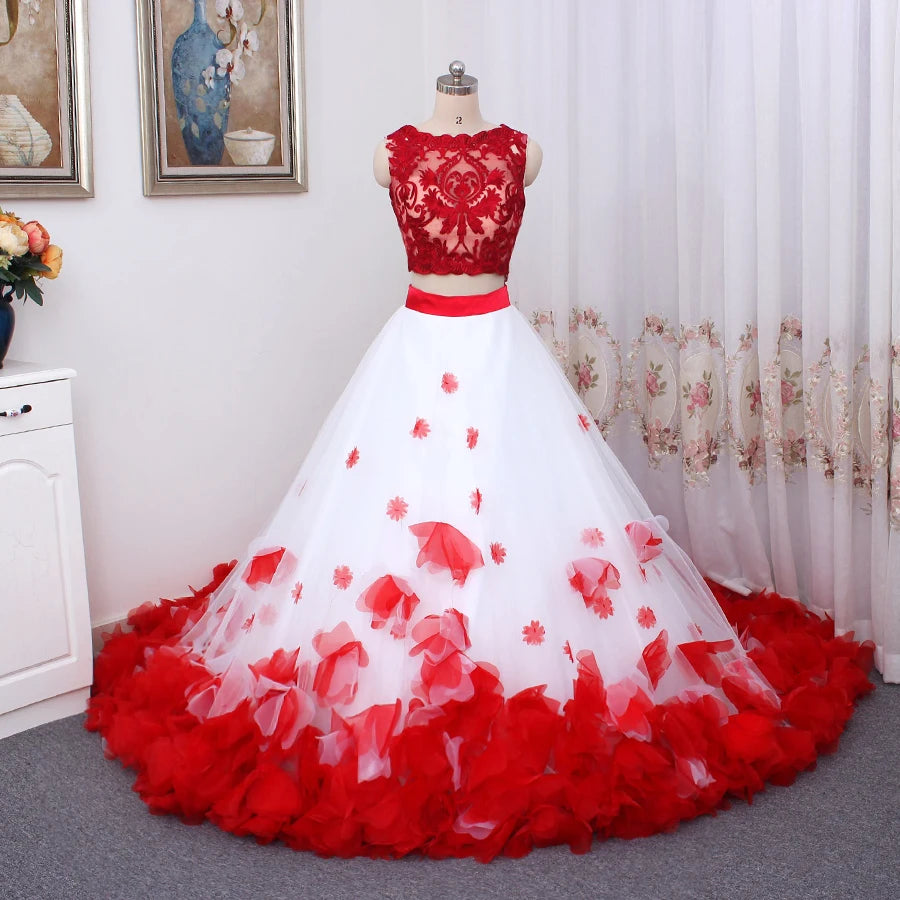 Vestidos de casamento de casamento de tanque de renda vermelha de flor branca boêmia