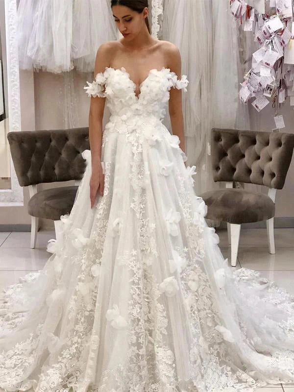 Flowers Lace Off Shoulder Wedding Dresses for Bride A Line Wedding Bridal Dress robe de soirée de mariage