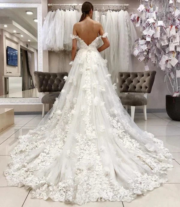 Fiori allacciati fuori spalla abiti da sposa per sposa una linea abito da sposa da sposa abito de soirée de mariage