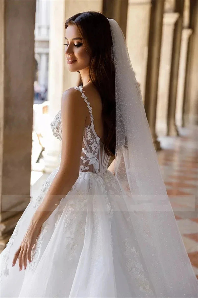 Cinghie di spaghetti sexy abiti da sposa abiti maniche soffici appliques in pizzo principessa una linea abiti da sposa bianchi 2024 свадебное identi