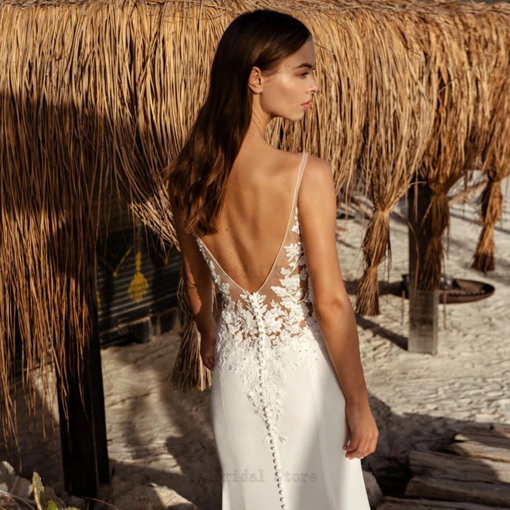 Vestidos de noiva de sereia clássicos para noiva o pescoço sem mangas backless bridal growns apliques de varredura