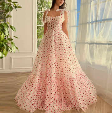 Sweetheart A-line White & Red Tulle Dress Ruffled Floor Length Woman Clothes Sweet Evening Dresses For Girl Prom Gown
