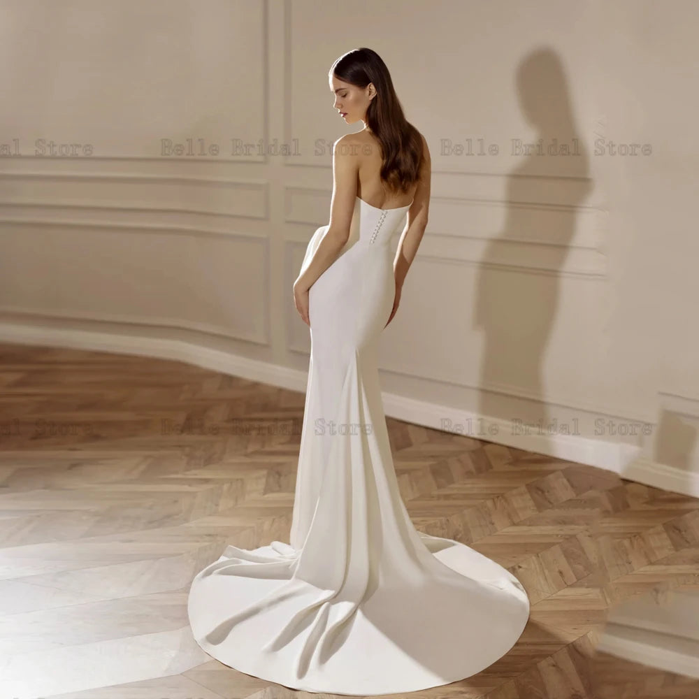 Elegant Ivory Wedding Dresses Sweetheart Neck Sleeveless Bridal Growns Bow High Slit Floor Length Mermaid Vestidos De Novia 2023