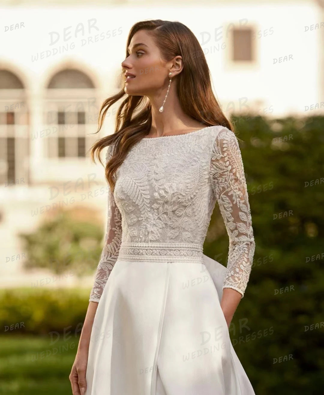 Appliques semplici abiti da sposa una linea sexy sexy eleganti maniche lunghe abiti da sposa da sposa in pizzo boemia formale vestido de nolia