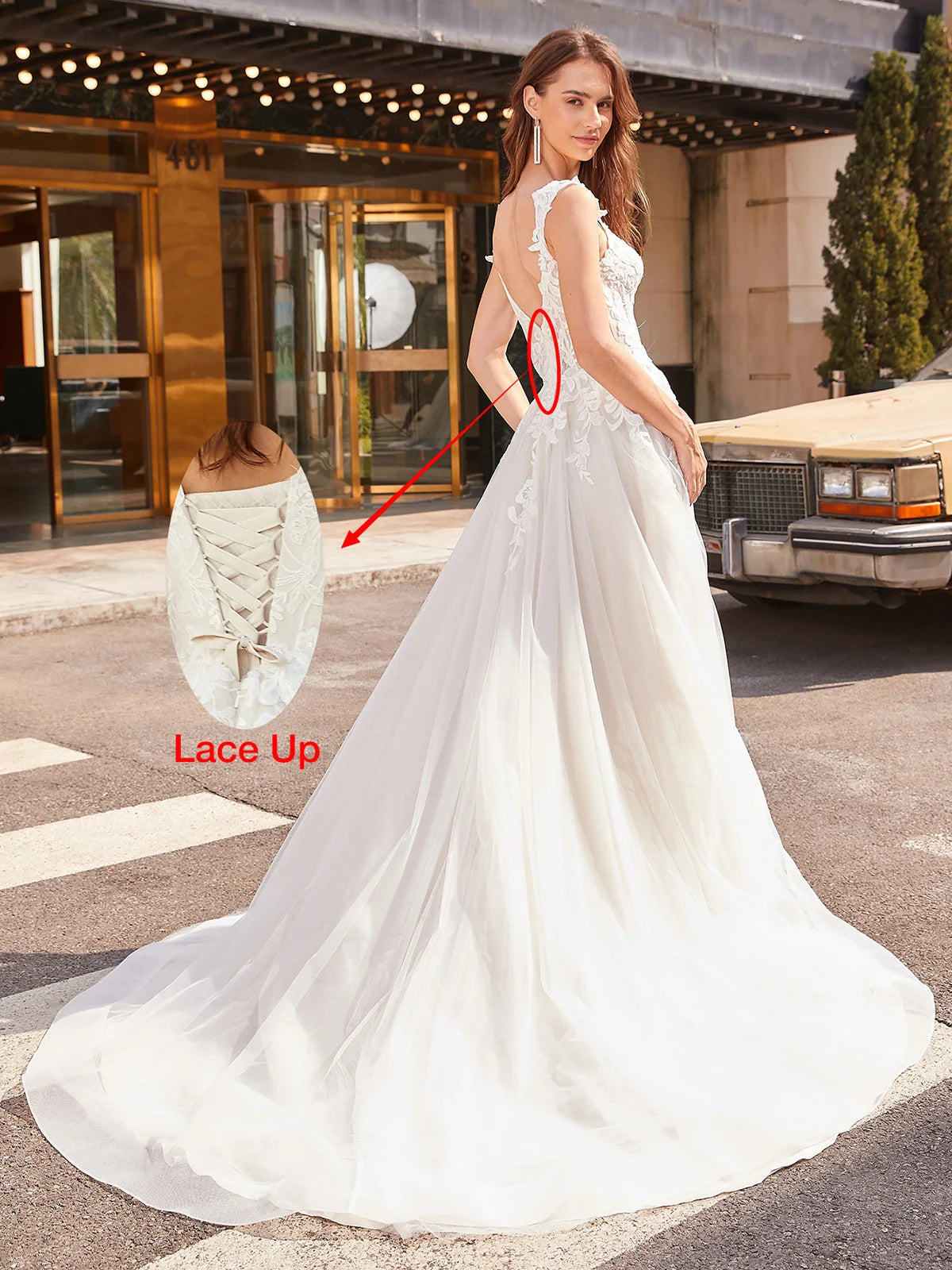 Luxury Cup Sleeves Lace Wedding Dresses Long 2024 Illusion Top Ball Gown Tulle Bridal Gowns for Women Ball Gown with Train