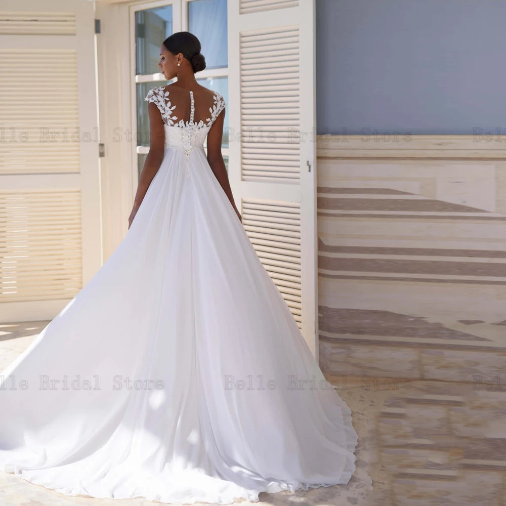 Classici abiti da sposa in chiffon per le maniche da sposa o con cappuccio per collo per le applicazioni da sposa per pavimenti lunghezza del pavimento a-line Vestidos de noni 2024