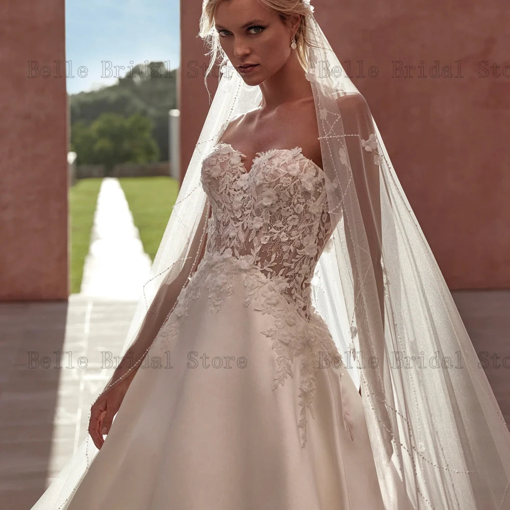 Eleganti abiti da sposa abiti da sposa a cuore a cuore appliques illusione posteriore abbottonatura lunghezza del pavimento a-line vestidos de nolia