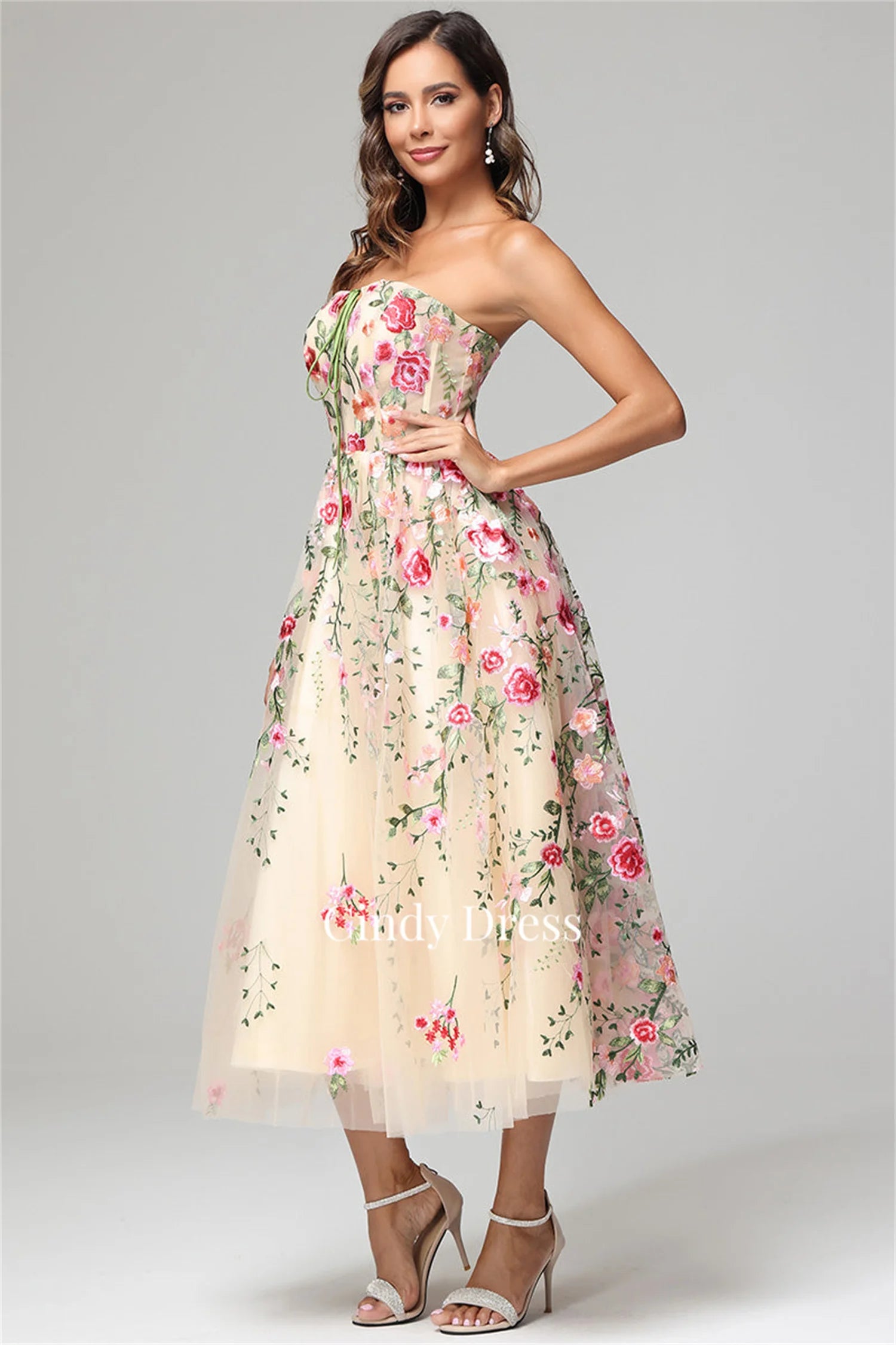 Flowers Elegant Party Dresses for Women 2024 Off the Shoulders Prom Embroidery Evening Dress Luxury Celebrity A-line Saudi