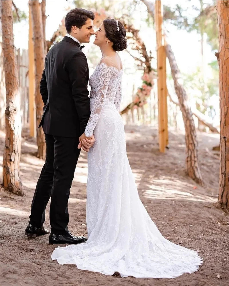 Vestidos de novia de cordón de encaje completo