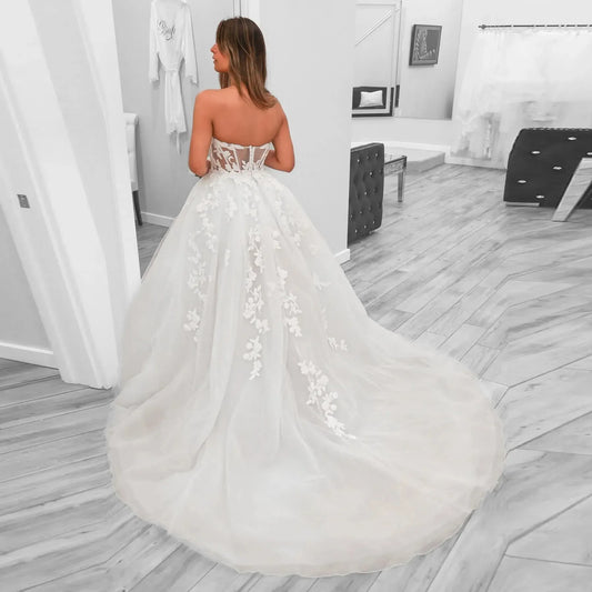 New elegant bridal PROM party dress Sexy V-neck decal side slit with floor length romantic wedding beach custom wedding dress