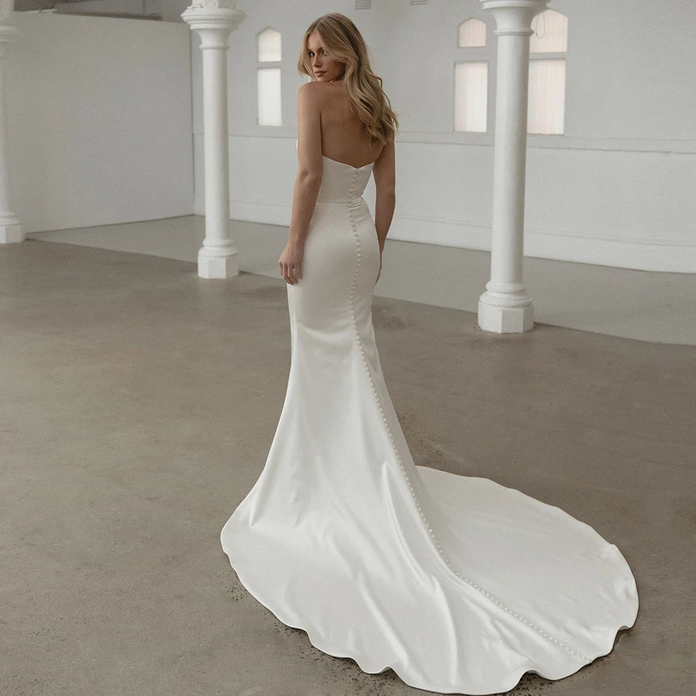 Gorgeous Strapiess Wedding Dresses for Women Sleeveless Bridal Growns with Detachable White Bow Vestidos De Novia Backless 2024