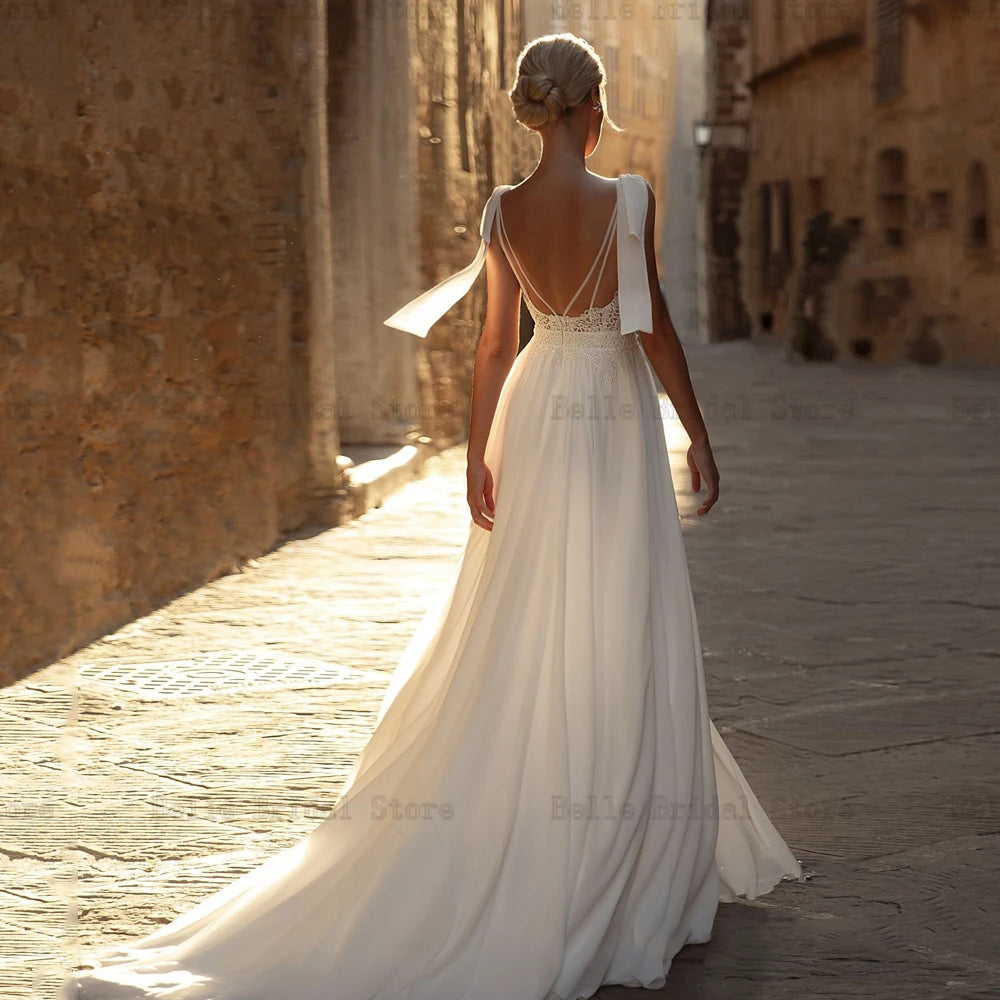 Élégants robes de mariée en mousseline de soie