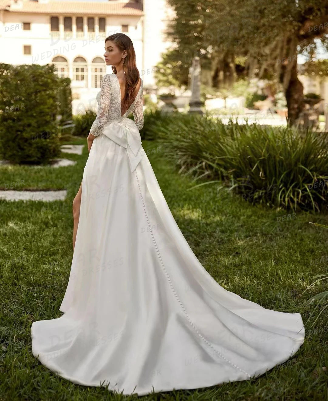 Appliques semplici abiti da sposa una linea sexy sexy eleganti maniche lunghe abiti da sposa da sposa in pizzo boemia formale vestido de nolia