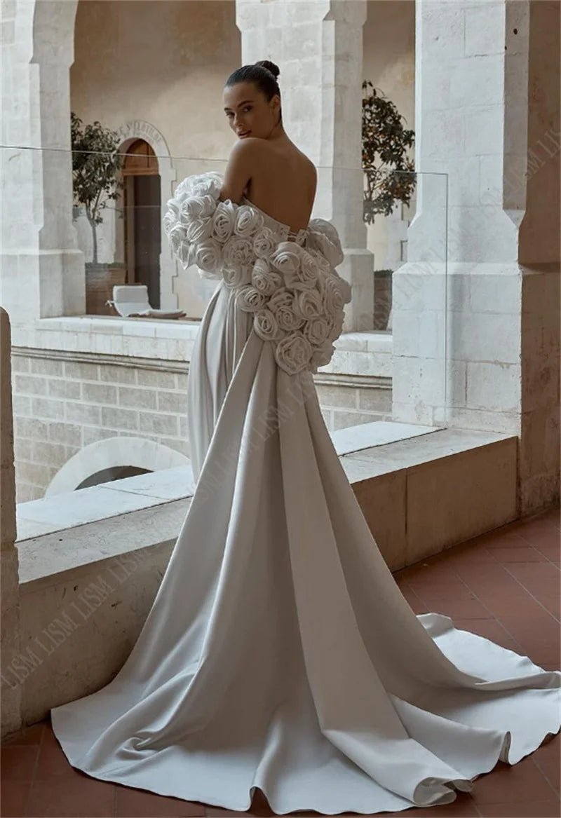 Splendidi abiti da sposa formali lunghezza del pavimento 3d Fiori Queen vestito per donne Long Train Luxury Sweetheart Robe de Mariée