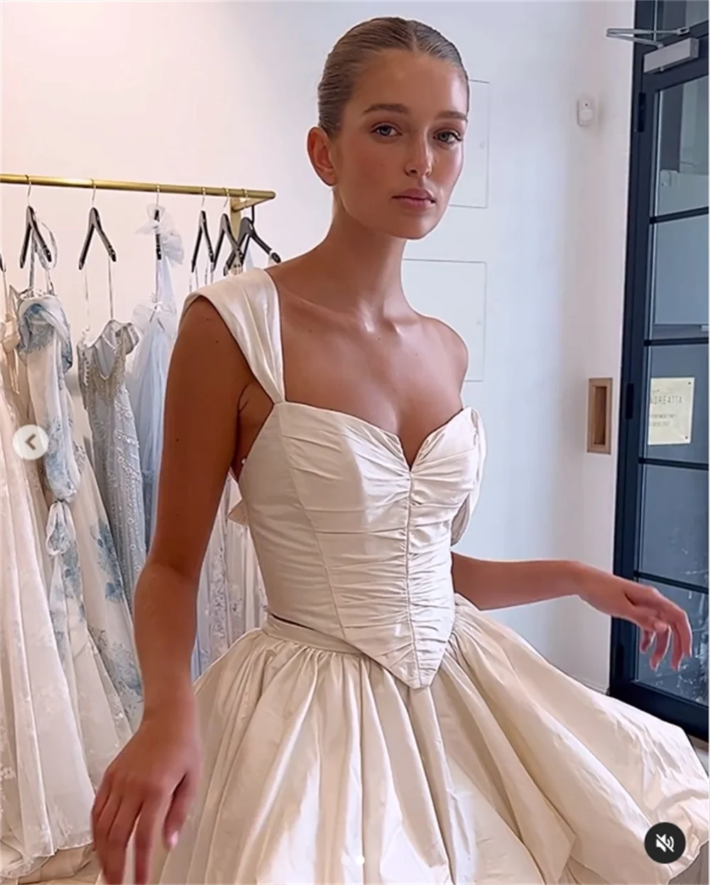 Toofgon Short Front Long Back Wedding Dresses For Bride Taffeta Sweetheart Pleats Off The Shoulder Princess Formal Bridal Gowns