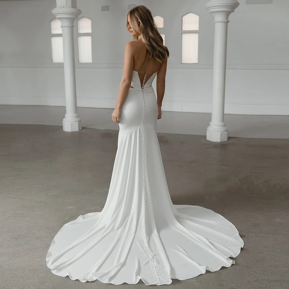 Simple Strapiess Wedding Dresses for Sleeveless Strap Bridal Growns with White Jersey Floor-Length Vestidos De Novia Backless