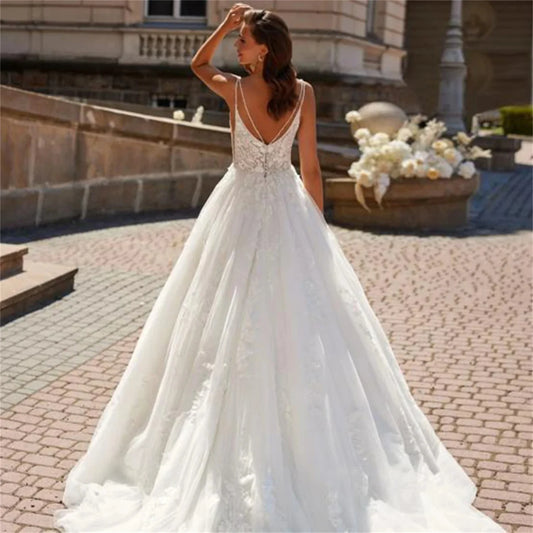 Weiße Brautkleider mit V-Ausschnitt für Damen 2023 Brautkleid aus Spitze für die Hochzeitszeremonie Offizieller Bepeithy-Shop Elegante Kleider für Damen
