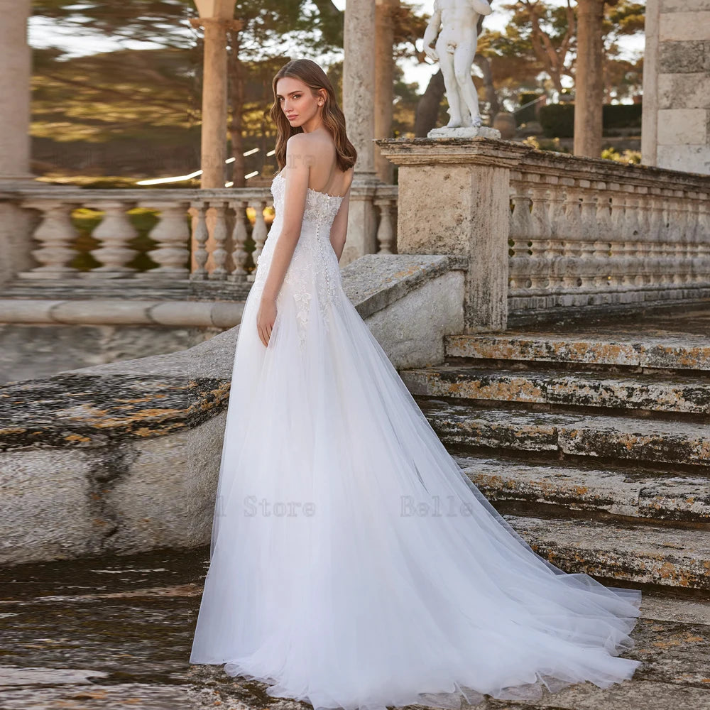 Abiti da sposa sexy in tulle abiti da sposa senza maniche al collo alto Appliques Abbattini Lunghezza del pavimento del pavimento A-line Vestidos de noni 2024