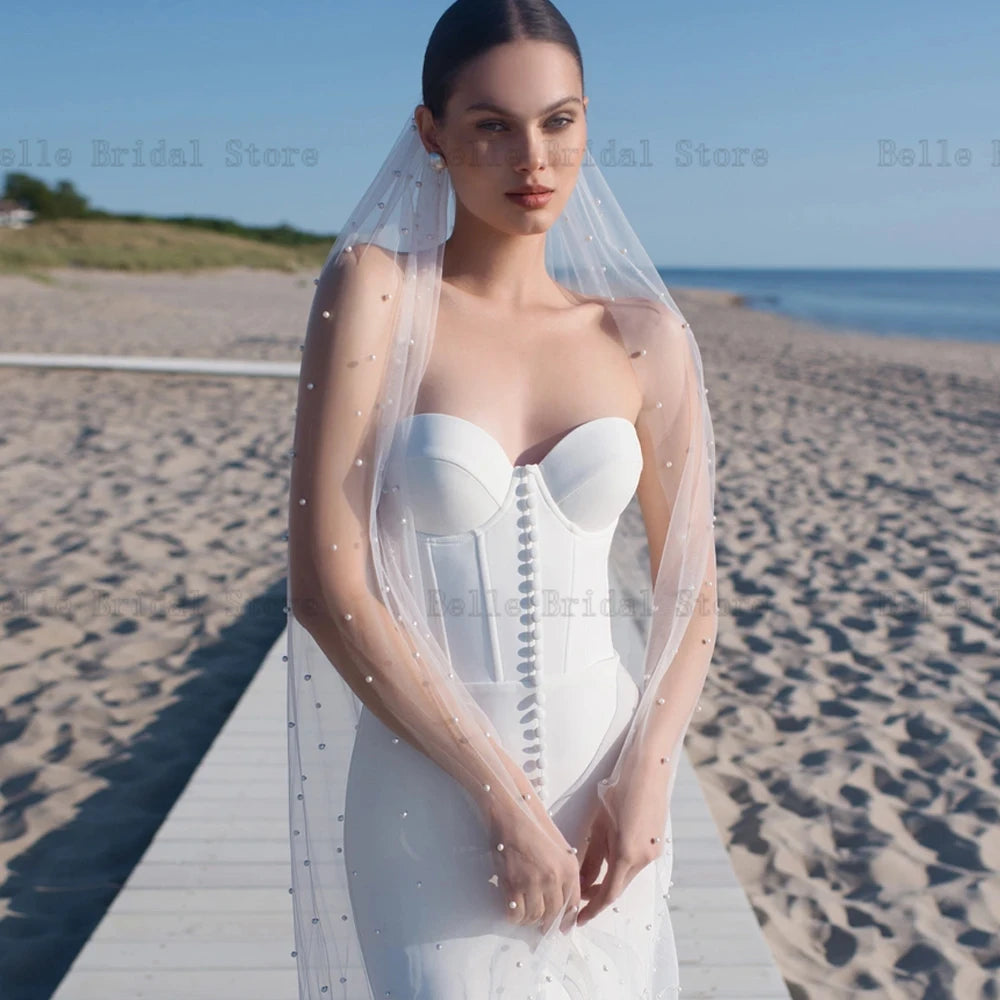 Schlichte weiße Brautkleider mit herzförmigem Ausschnitt, Brautkleider mit Reißverschluss hinten, bodenlang, Frontschlitz, Meerjungfrau, Vestidos de Novia 2024