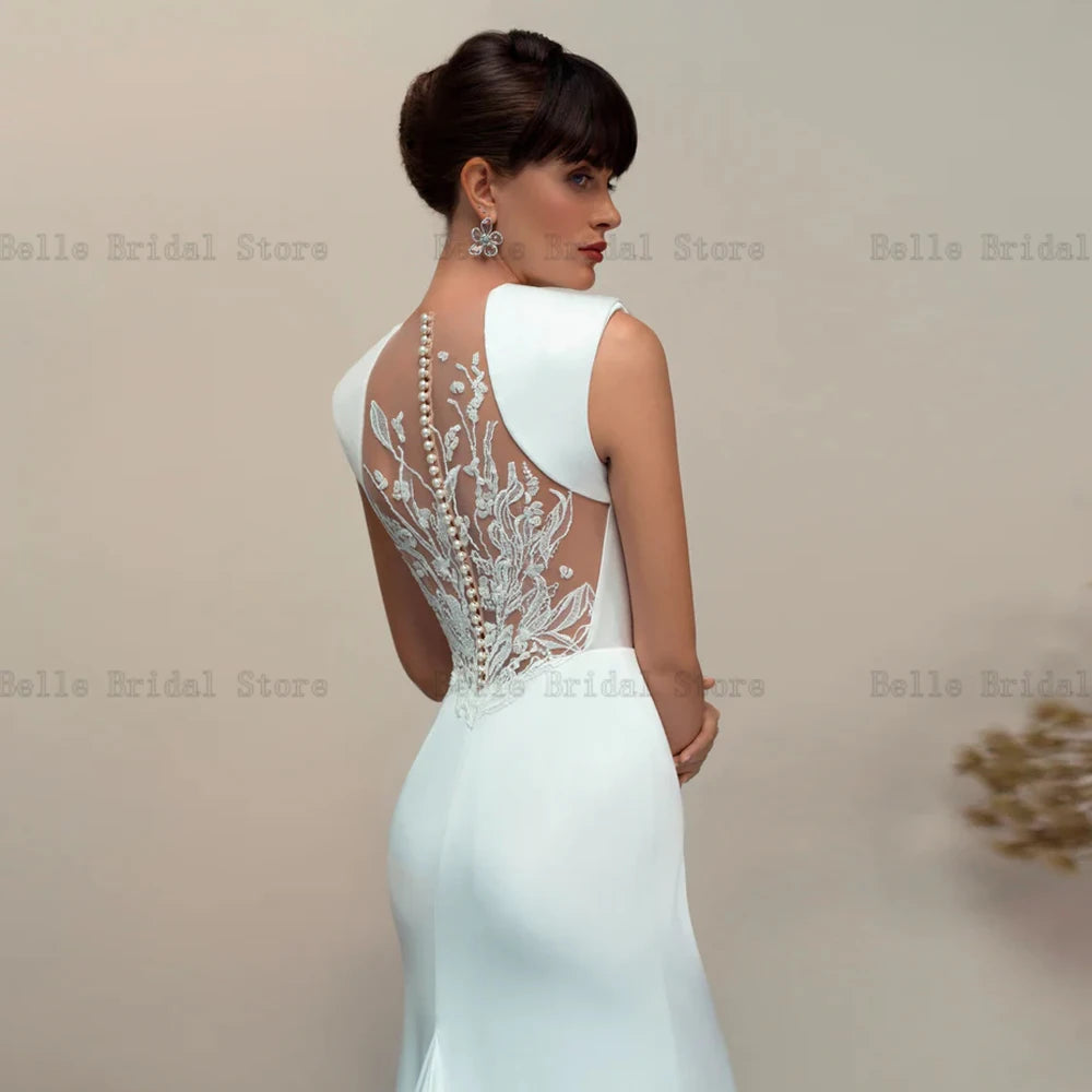 Sexy Mermaid Wedding Dresses Deep V Neck Sleeveless White Bridal Gowns Pleat Appliques Back Sweep Train Vestidos De Novia 2023