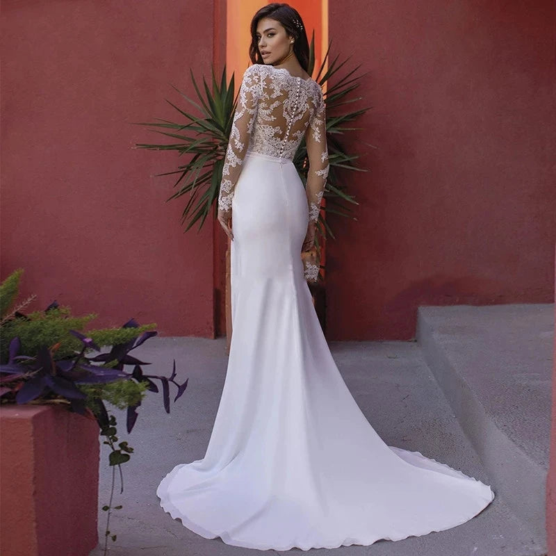 Elegante A-Line 2023 Vestidos de novia para mujeres Spring V Neck Deep Lace Lace Fashion Fashion's Bride's Bridal Wedding Wedding Vestido