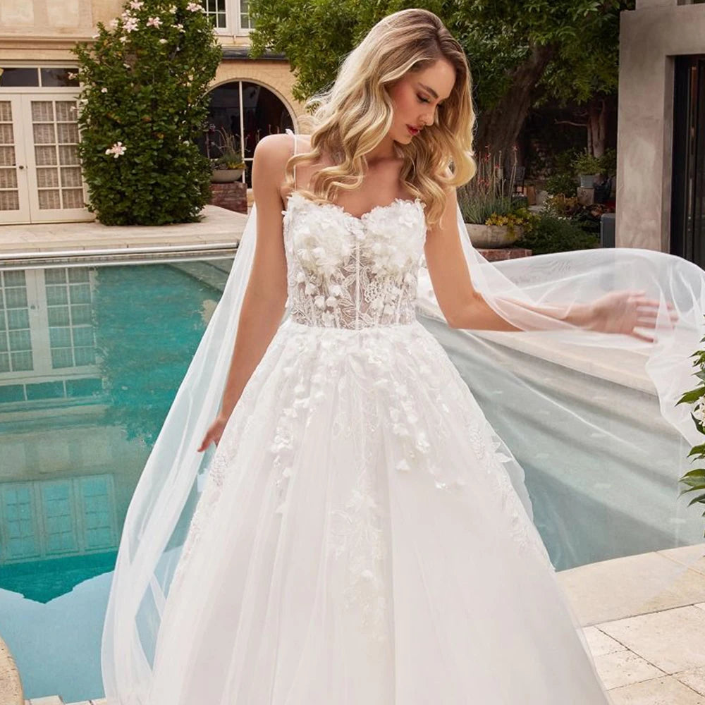 Magnifique robes de mariée en tulle sans manches pour femmes brides adultes avec des vestides de fleurs blanches de novia sans dossier