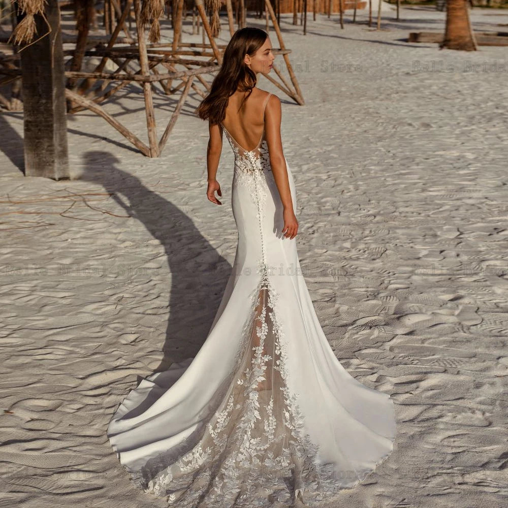 Classic Mermaid Wedding Dresses for Bride O Neck Sleeveless Backless Bridal Growns Appliques Sweep Train свадебное платье 2023