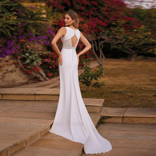 Classic Wedding Dresses V Neck Sleeveless Bridal Gowns Lace Appliques Illusion Floor Length Mermaid Vestidos De Novia 2024