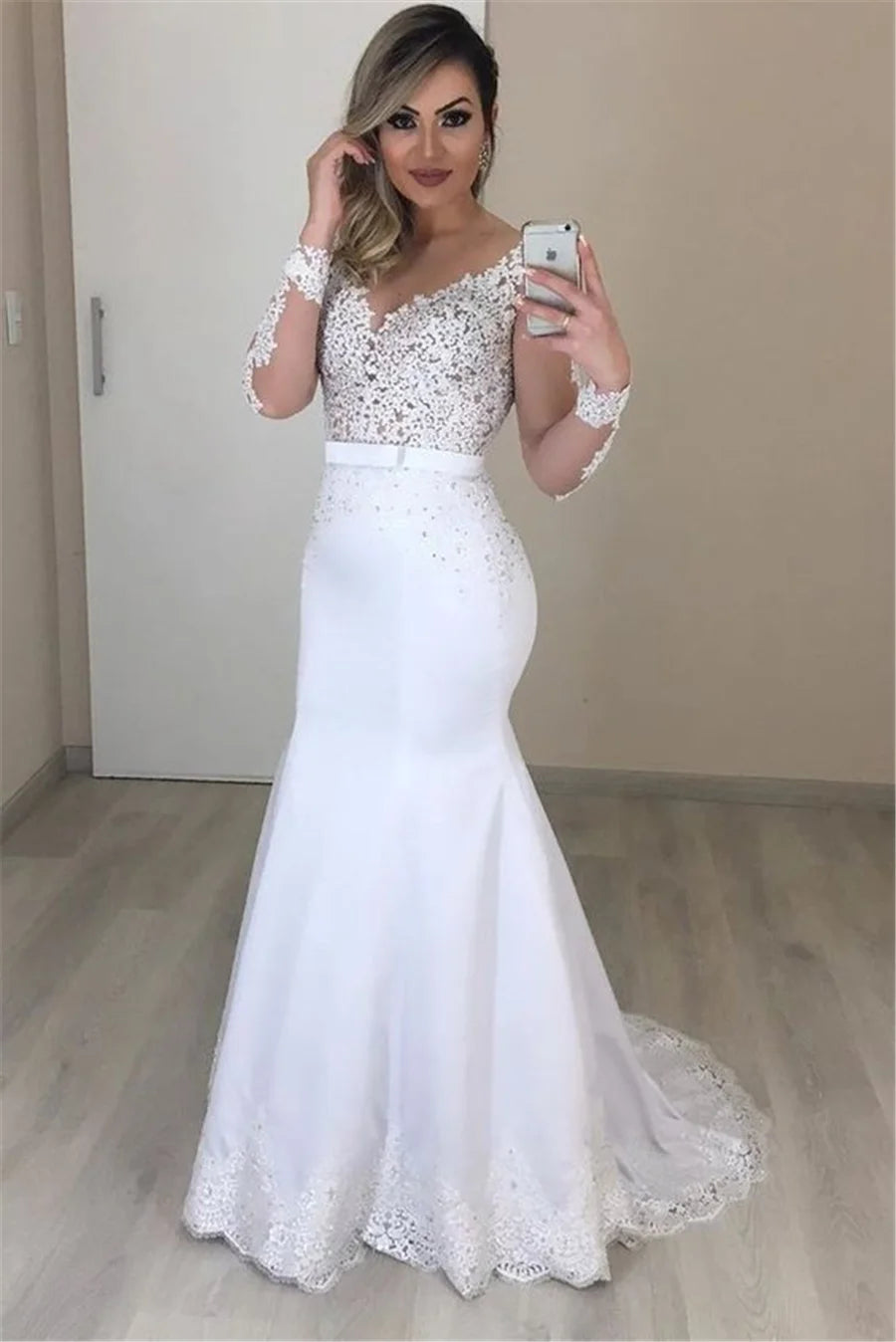 Abiti da sposa sirena a maniche lunghe a pura veste di abiti da sposa personalizzati abiti da sposa personalizzati