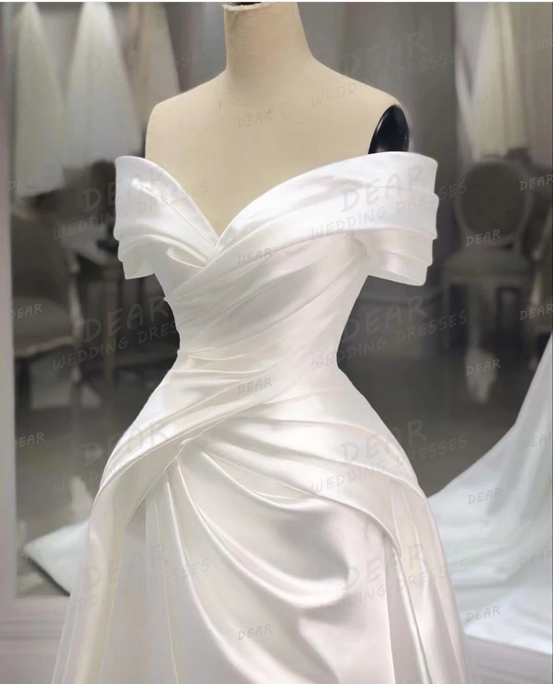 Pleat Satin Wedding Dresses A Line Sexy For Women Off Shoulder Bridal Gowns V Neck Beautiful Formal Elegant Robe De Mariée 2024