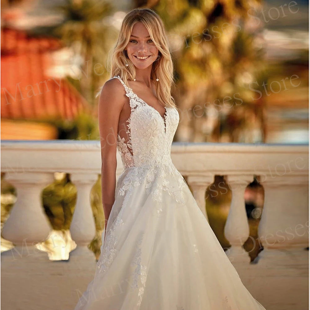 Affascinanti abiti da sposa da donna Abiti Appliques abiti da sposa a V-Neck Abiti sexy senza maniche senza maniche.