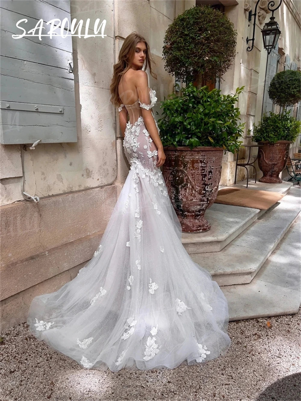 Abito da sposa da sposa da sposa romantica sexy sexy da sposa da sposa da sposa appliques in pizzo ritagliato tulle dolce cuore abiti da sposa 2024