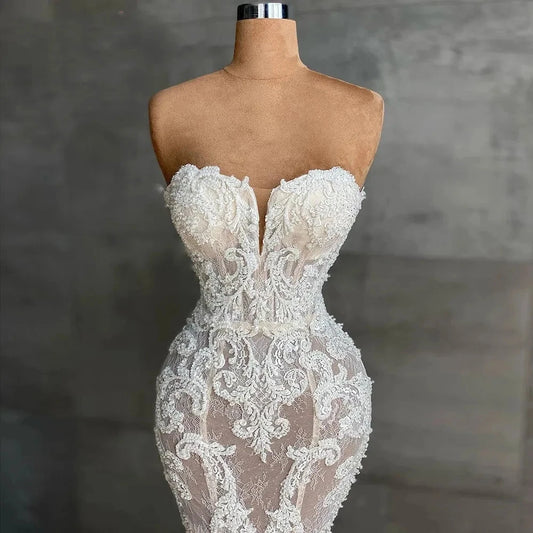 Luxuriöses Hochzeitskleid mit Kristallen und Perlen, Brautkleid mit herzförmigem Ausschnitt, trägerlos, ärmellos, mit Applikationen, Hochzeitskleider für die Braut