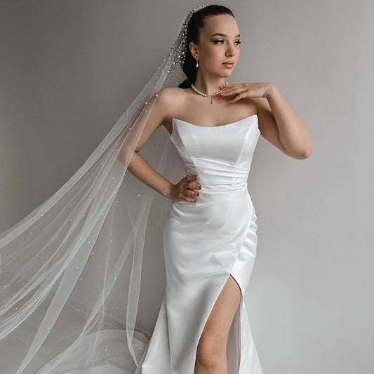 Formal Mermaid Wedding Dresses Straplss Satin Bride Dress Boho Beach High Split Wedding Evening Prom Gowns Plus Size