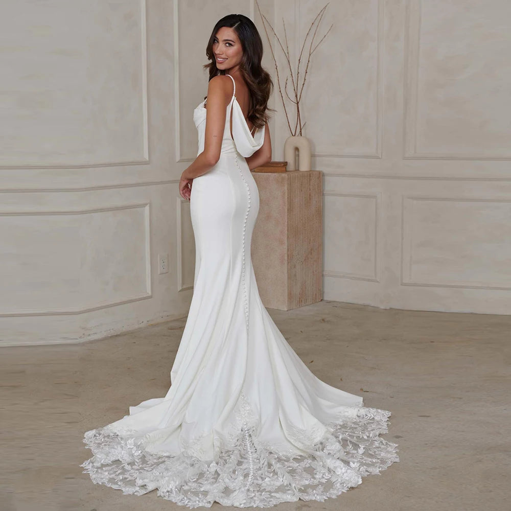 Gorgeous Sleeveless White Wedding Dresses for Women Spaghetti Strap Bridal Growns with White Lace Vestidos De Novia Backless