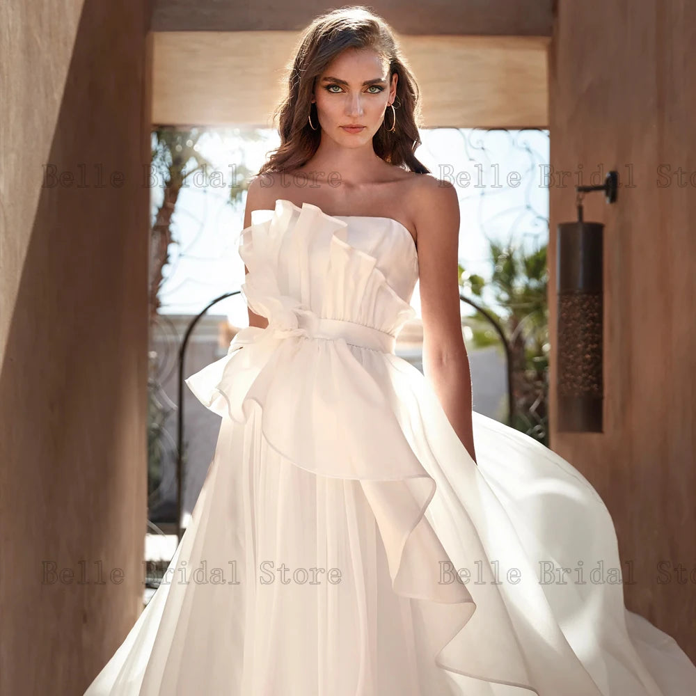 Elegant Wedding Dresses Strapless Neck Sleeveless Bridal Gowns Pleat Back Zipper Floor Length A-Line Vestidos De Novia 2024