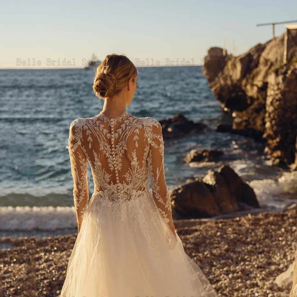 Robes de mariée exquises à manches longues à manche