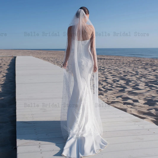 Schlichte weiße Brautkleider mit herzförmigem Ausschnitt, Brautkleider mit Reißverschluss hinten, bodenlang, Frontschlitz, Meerjungfrau, Vestidos de Novia 2024