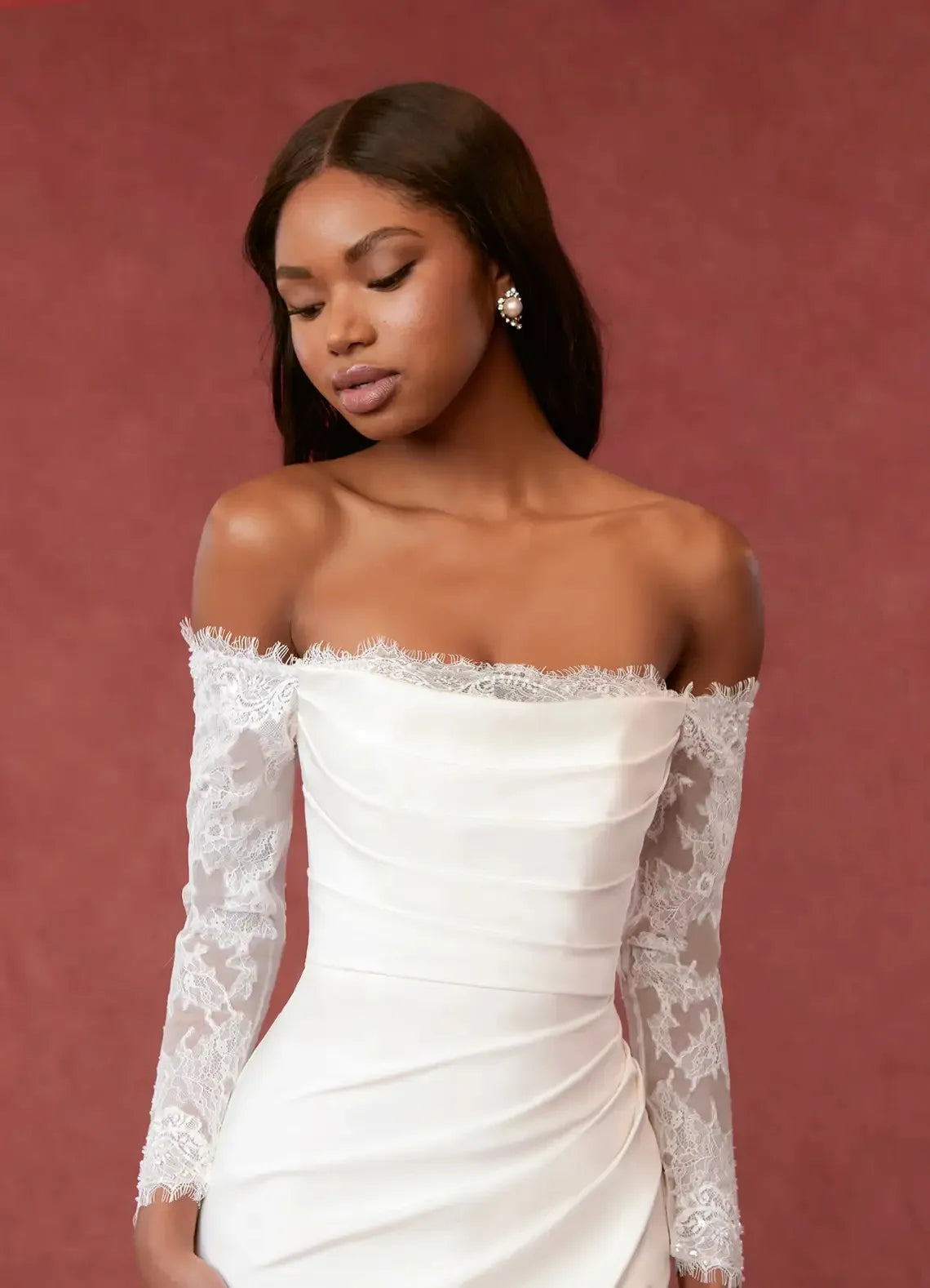 Modern Off The Shoulder Long Sleeves Lace Sheat Wedding Dresses Side Slit  Sweep Train Custom Made 2024 Vestido De Noival